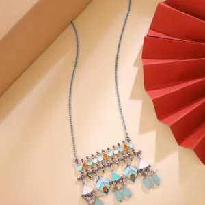 Long Necklace for Women | Oxidised Silver Blue Chain Necklace for Girls | Traditional Enameled Long Necklace for Women | Neck Chains for Women | Birthday Anniversary Gift for Women Wife