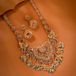 Golden Long Temple Jewellery Set: Traditional Gold Plated Necklace | 42 cm | Packaged in Elegant Box