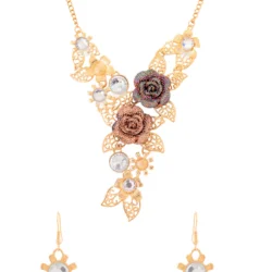 Jewellery Set for Women and Girls Fashion Golden Jewellery Set for Women | Gold Plated Floral Necklace Set | Birthday Gift for girls and women Anniversary Gift for Wife