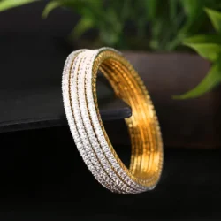 Elegant Small White AD/American Diamond Studded 18k Gold Plated 4 PCs Handcrafted Bangles Set for Women & Girls (2.6)